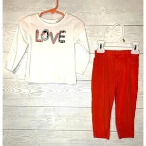 Little Lass long sleeve top/ Carter’s peach knit pants Size 18 months
